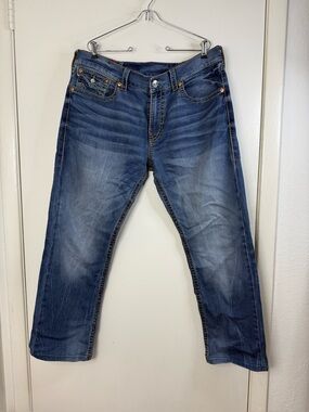 True religion, big Ricky flap, slim, men’s blue denim jeans 38